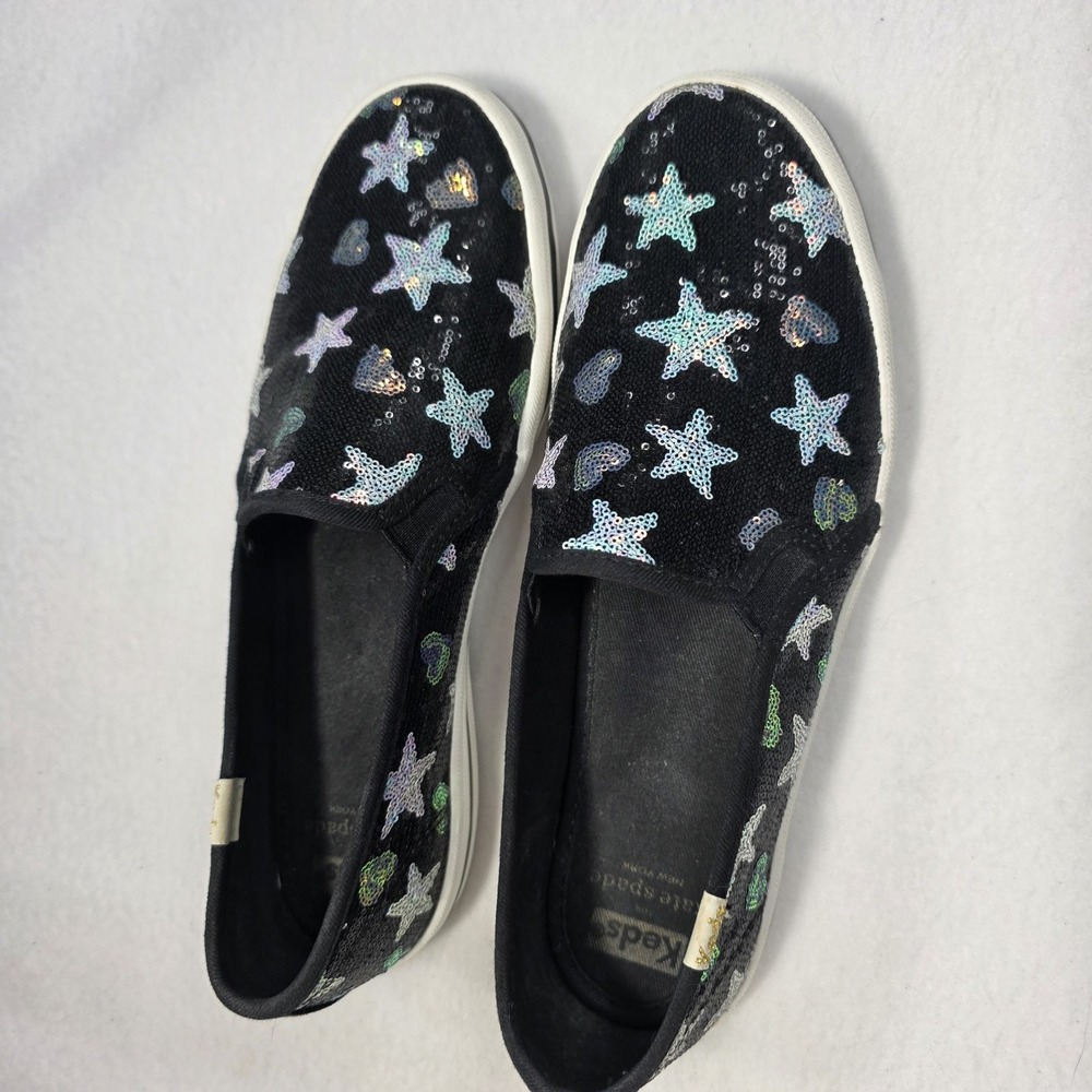 Keds x Kate Spade Double Decker Black Sequin Star Heart Slip On Sneakers 8.5